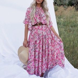 Tink&Posh Floral Pink Maxi Dress